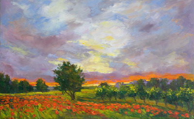 Passionate Poppies And Clouds 30x48