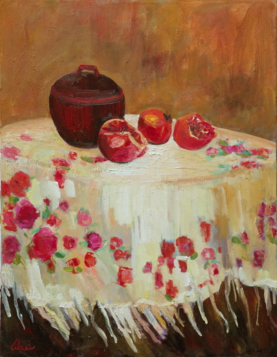 Pomegranates On Russian Shawl 22x18